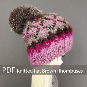 PDF Knitted hat for Blythe doll Knit doll hat  Pattern Brown Rhombuses PDF file Digital Download