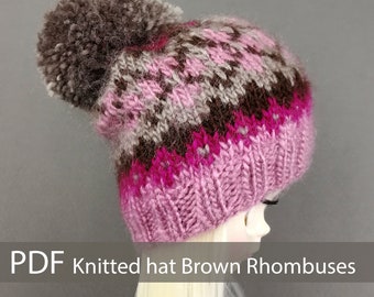 Blythe Doll Hat Knitting Pattern: Brown Rhombus Design (PDF)