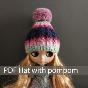 PDF knit doll hat pattern hat with pompom for Blythe doll Digital Download Pattern