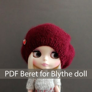 Blythe pattern for Blythe doll PDF file Knitted Beret for Blythe dolls Digital Download Pattern instruction Blythe hat knit doll hat