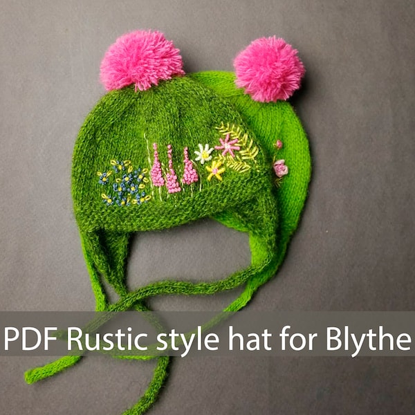 Patron Blythe PDF Bonnet de poupée Blythe Patron de bonnet de poupée Blythe en tricot Bonnet de style rustique avec pompon Blythe Vêtements Blythe PDF Broderie de jardin