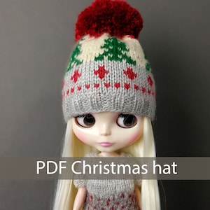 PDF Knit doll hat Pattern Blythe hat PDF Knitted hat for Blythe doll Christmas Hat with pompom for Blythe PDF file Digital Download Pattern