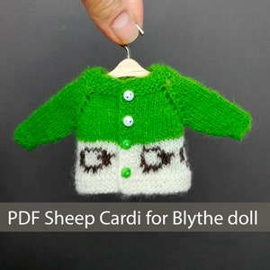 PDF Pattern Sheep cardigan for Blythe doll knitted doll clothes pattern Blythe sweater Blythe knitting PDF
