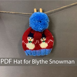 Knitted hat Snowman for Blythe doll PDF file Digital Download Pattern