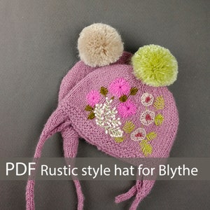 Blythe PDF Pattern for blythe Doll clothes patterns doll hat pattern Blythe Rustic style hat with pompom Blythe clothes PDF Tutorial PDF