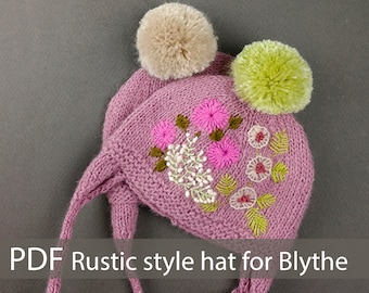 Blythe Doll Hat PDF Pattern: Rustic Knit Hat with Pompom (Digital Download)