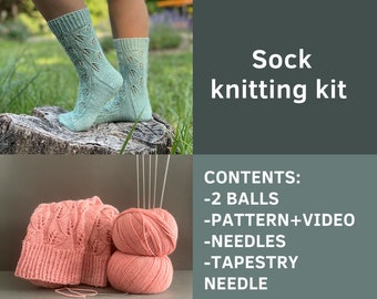 Kit de tricot de chaussettes facile : bricolage pour débutant avec du fil, des aiguilles et une vidéo (modèle PDF)