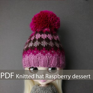 Blythe knit pattern knitted hat Raspberry dessert Blythe doll PDF file Digital Download Pattern