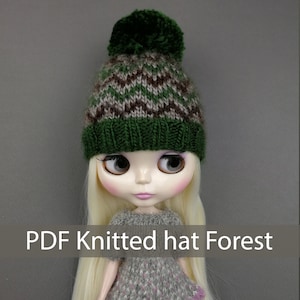 PDF Knit doll hat  Pattern Knitted hat for Blythe doll Forest PDF file Pattern Digital Download