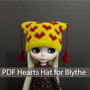 KNIT hearts hat PATTERN | Knit Pattern | Knit Hat | Instant Download | Knit Hearts Hat for Blythe dolls