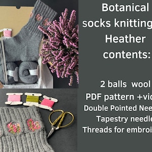 Sock knitting kit Botanical socks Heather including yarn needles tutorial & video Easter Gift idea I Love My Moms idea Kits for Beginners