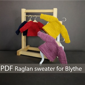 PDF Pattern Blythe raglan sweater Blythe clothes pattern Blythe outfit Blythe pattern PDF Blythe clothes knit Blythe doll clothes