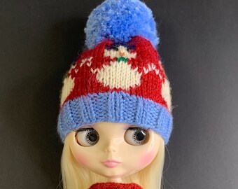 Cappello di Natale lavorato a maglia a forma di pupazzo di neve per bambola Blythe
