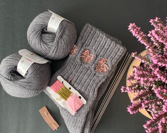 Kit de tricot de chaussettes botaniques : fil chiné, aiguilles, didacticiel vidéo (modèle PDF)