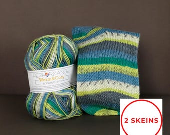 Hilo de lana superlavado para calcetines: 6 capas, colores estampados (2 madejas)