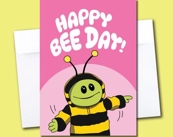 Nanalan&#39; Birthday Card | Happy Bee Day Illustration | Blank Greeting Card with Envelope