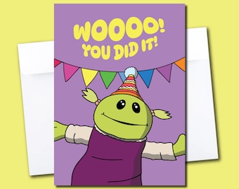 Nanalan' Congratulations Card | Mona in Party Hat Illustration | Blank Greeting Card with Envelope | Celebration