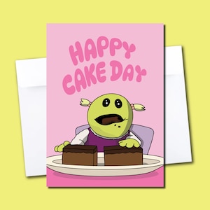 Verjaardagskaart van Nanalan' | Illustratie Happy Cake Day | Blanco wenskaart met envelop | Viering