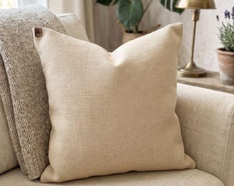 Hand Woven Real Jute Pillow Cover, Natural Cream Cushion, Modern Farmhouse Japandi Decor