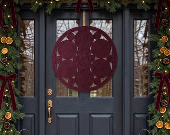 Large Front Door Christmas Decor, Burgundy Entryway Hanger, Modern Farmhouse Wreath Alternative