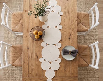 Off White Cotton Table Runner, Long Boho Coiled Rope Runner, Farmhouse Dining Decor