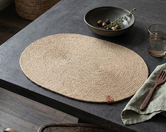 Natural Jute Oval Rustic Placemats, Woven Boho Farmhouse Table Decor