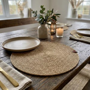 Handmade Round Jute Rustic Placemats, Braided Boho Farmhouse Table Decor