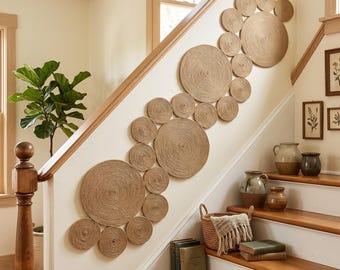 Jute Wall Art for Staircase, Organic Boho Sculpture, Eclectic Farmhouse Wall Hanging