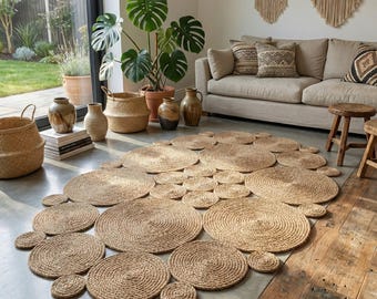 Owalny dywan z juty, pleciony dywan z naturalnego włókna, rustykalny wystrój wiejskiego domu