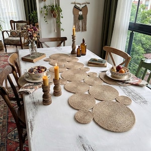 Asymmetric Jute Table Runner, Abstract Boho Centerpiece, Handmade Natural Fibers