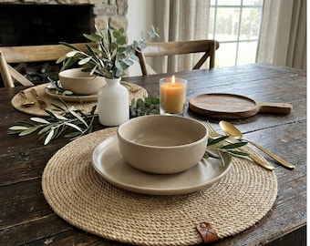 Ręcznie robione okrągłe podkładki z juty, pleciona dekoracja stołu w stylu boho rustykalnym
