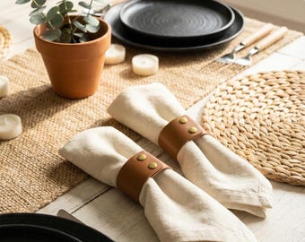 Serwetniki z wegańskiej skóry, minimalistyczna dekoracja stołu, zestaw 4, 6, 8, 12 sztuk