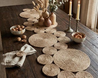 Handmade Jute Table Runner, Braided Boho Farmhouse Decor