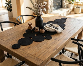 Ręcznie robiony bieżnik z czarnej bawełnianej liny, nowoczesny element centralny w stylu industrialnym