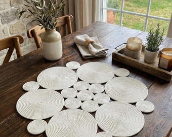 Okrągły bawełniany bieżnik na stół, mata na środek stołu w stylu boho, wystrój nordycki