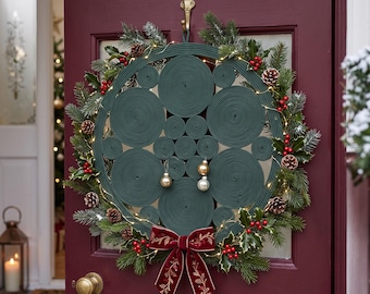 Emerald Green Christmas Front Door Hanger, Handmade Rope Porch Decor, Evergreen Wreath Alternative