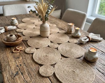 Ręcznie robiony bieżnik z juty, pleciony element centralny Repatt, dekoracja do domu w stylu rustykalnym