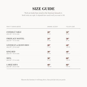 Size guide chart for the Large Round Jute Wall Art: match it to the furniture it hangs above, then choose a minimal accent or a fuller look. 8 sizes from 20" to 60" across. Both looks are right.