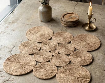 Handmade Square Jute Table Runner, Braided Boho Centerpiece