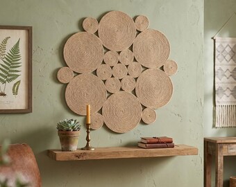 Rustic Jute Wall Art, Organic Edge, Woven Boho Mandala, Modern Farmhouse Decor, Wall Hanging