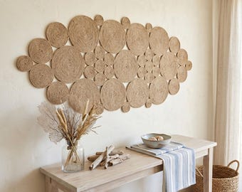 Jute Wall Art, Natural Wall Hanging, Boho Mandala Rope Sculpture, Eclectic Farmhouse Decor