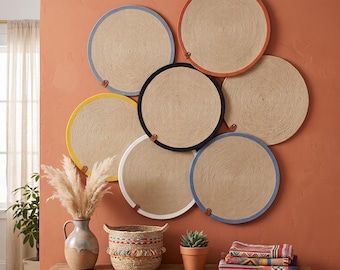 Round Jute Wall Decor Set, Boho Woven Gallery Wall Hanging, Eclectic Farmhouse Tapestry