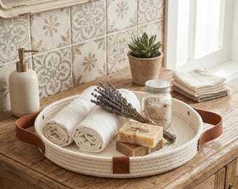 Ręcznie robiony kosz z bawełnianej liny, 14-calowy pojemnik do przechowywania w stylu boho