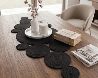 Black Cotton Rope Centerpiece, Modern Farmhouse Decor, Minimalist Dining Accent, Coffee Table Styling