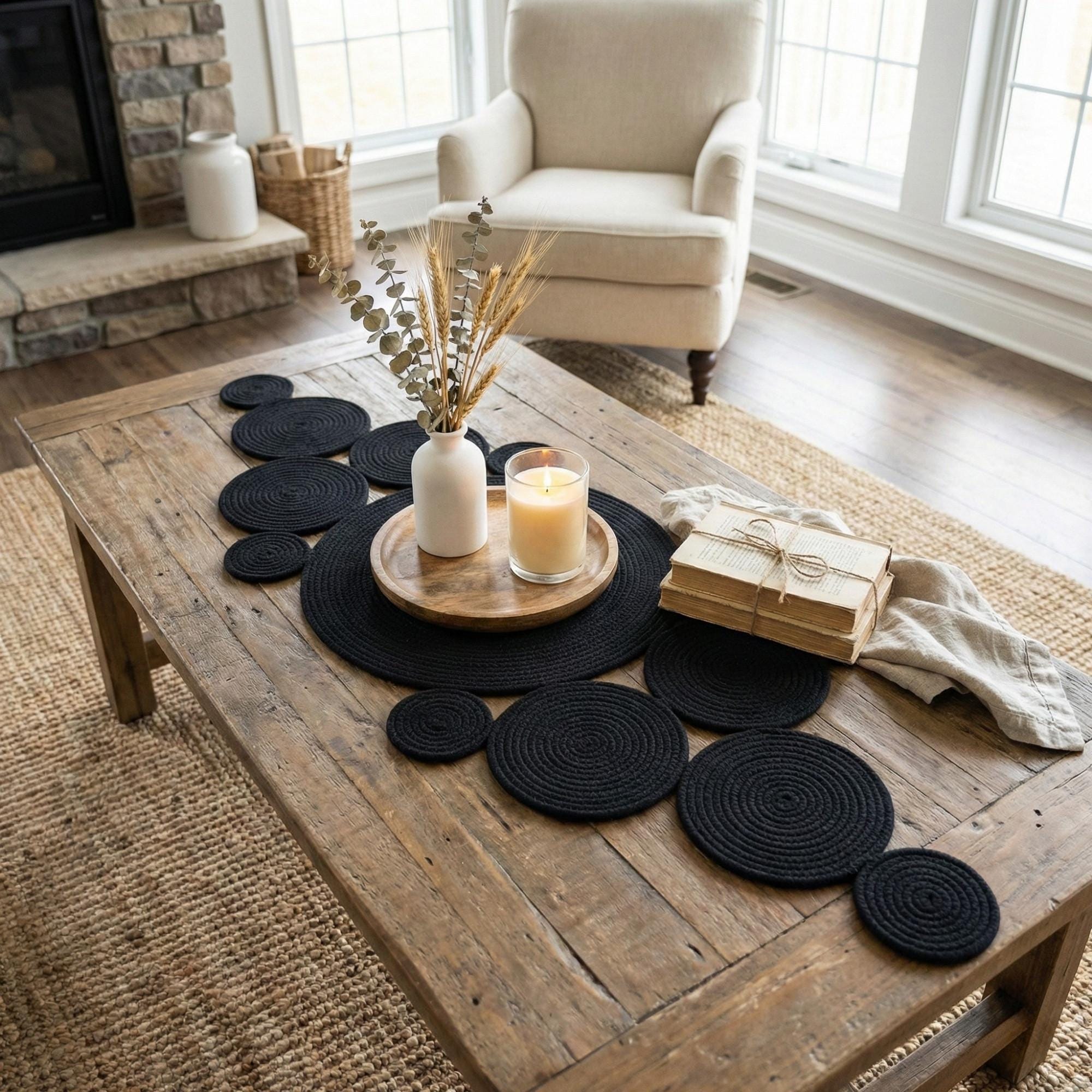 Black Cotton Rope Table Runner, Modern Industrial Centerpiece - Etsy