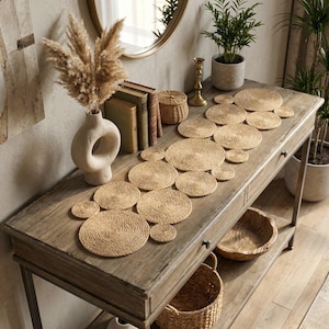 Handmade Jute Table Runner, Asymmetric Boho Centerpiece, Organic Decor