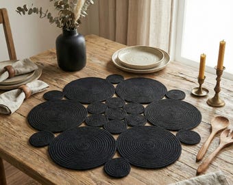 Okrągły bawełniany bieżnik na stół, mata na środek stołu w stylu boho, wystrój nordycki