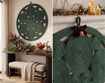 Luxury Christmas Wall Decor, Emerald Green Hanging, Large Holiday Art, Farmhouse Boho Tapestry