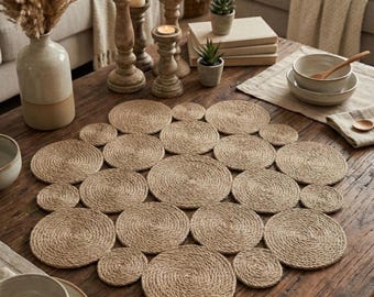 Ręcznie robiony bieżnik z juty, centralny element jadalni w stylu boho, odporny na ciepło