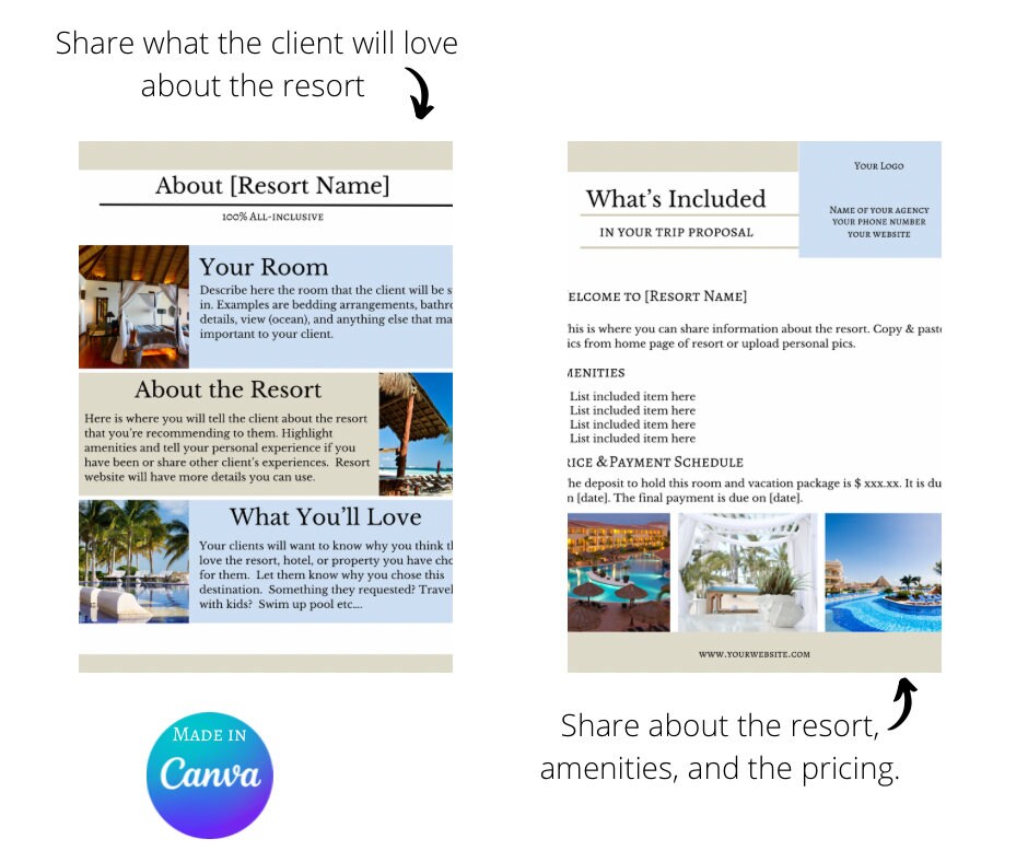 Travel Agent Proposal Template, Travel Agent Itinerary Template Etsy